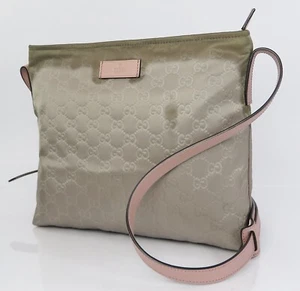 Auth GUCCI Gray GG Nylon Canvas and Leather Shoulder Crossbody Bag Purse #60191 - Picture 1 of 19