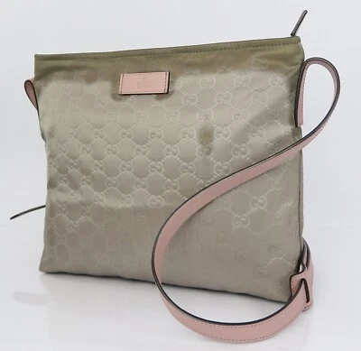 Auth GUCCI Gray GG Nylon Canvas and Leather Shoulder Crossbody Bag Purse #60191 - Image 1 of 4