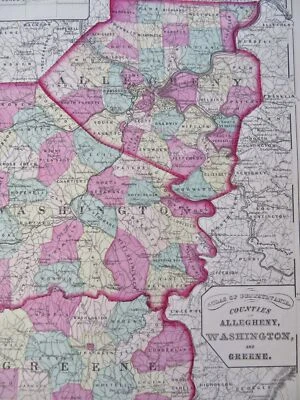 Condados de Allegheny Washington y Greene Pennsylvania 1872 O.W. Mapa gris Foto 1 de 4