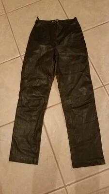 Vintage high waisted EUC Mix It Black Leather Pants lined 27" waist, 30" inseam - Image 1 of 4