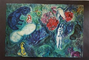 Marc Chagall ""Paradise"" montiertes Doppelblatt Offset Lithographie 1973 - Bild 1 von 3