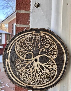 🚨Pirografía Original Hecha a Mano Quemar y Tallar Madera YinYang Árbol de la Vida ÚNICO EN SU CLASE - Imagen 1 de 8