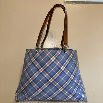 Bolsa de ombro Books Brothers xadrez azul genuína - Imagem 1 de 4