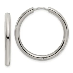 Stainless Steel 3mm Medium Hoop Earrings - Picture 1 of 5