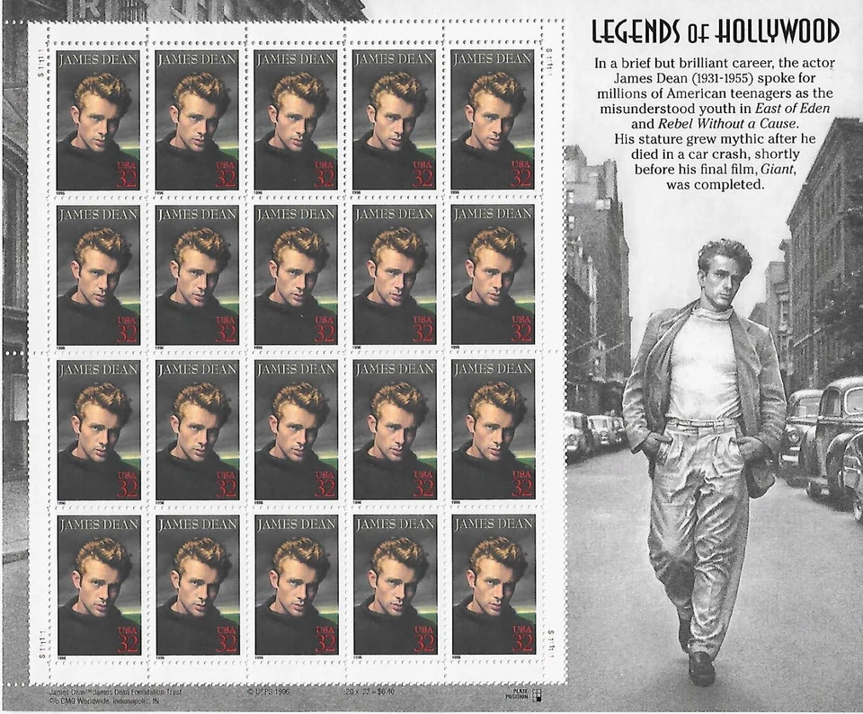 US James Dean Legends of Hollywood 32c Stamp Sheet Scott #3082 - Image 1 of 1
