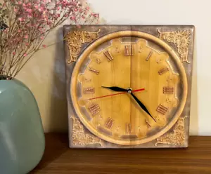 Vintage Handmade Unique Wooden Wall Clock, Original Silent Clock, Custom Made - Picture 1 of 22