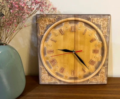 Vintage Handmade Unique Wooden Wall Clock, Original Silent Clock, Custom Made - Image 1 of 4
