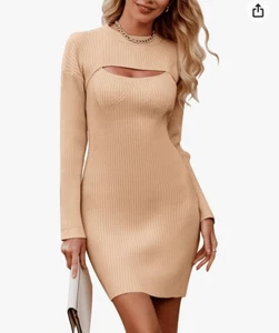 PRETTYGARDEN Women's Rib Knit Pullover Sweater Dress 2 Piece Cut Out Long Sleeve - Picture 1 of 8