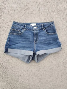 H And M Shorts Womes 6 Blue Short Cuffed Stretch Medium Wash MId Rise Denim - Picture 1 of 8