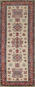 Ivory/ Red Wool Kazak Oriental 8' Runner Rug Handmade 3x8 for Hallway - Picture 1 of 17
