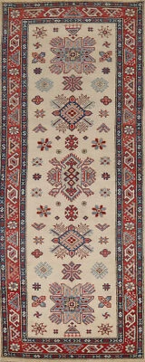 Tapete de corredor marfim/vermelho lã Kazak Oriental 8' feito à mão 3x8 para corredor - Imagem 1 de 4