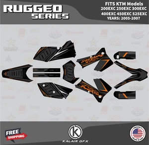 Graphics Kit for KTM  200  250 300 400 450 525EXC (2005-2007) Rugged - Org Shift - Picture 1 of 6