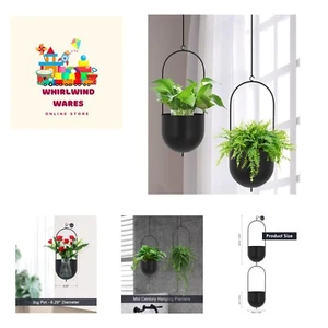 Set of 2 Metal Hanging Planters - Flower Pots Matte Black - Big Size Pots - M... - Picture 1 of 10