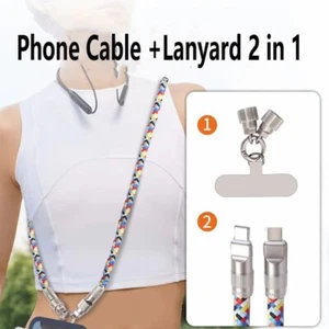 2 in 1 Type C to Type C Phone Lanyard Charging Cable Fast Charger Charging Cable - Picture 1 of 32