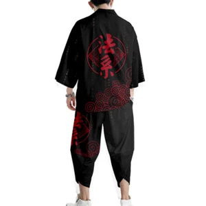 Abrigo kimono para hombre línea Outwear Top pantalones japonés Yukata ocio suelto DE - Imagen 1 de 11