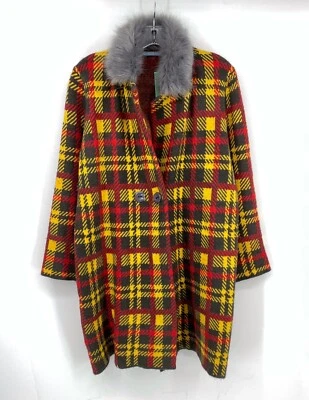 Cárdigan a cuadros con cierre de botones Michelle Nicole con cuello de piel sintética para mujer talla L” Foto 1 de 3