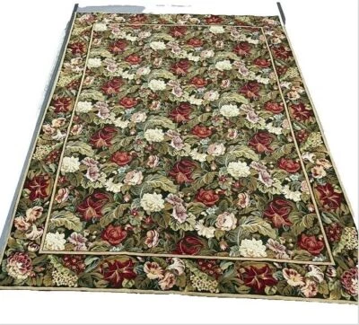 VINTAGE ANTIQUE FRENCH FLORAL AUBUSSON STYLE NEEDLEWORK TAPESTRY CARPET RUG 9X12 - Image 1 of 4