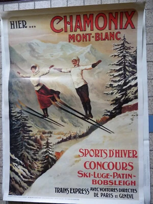 Affiche ancienne Chamonix mont-Blanc France  - Sports d'hiver - Photo 1/4