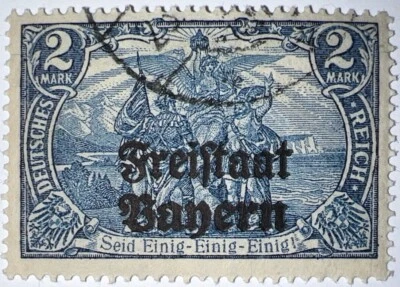 Travelstamps: Germany Bavaria Bayern Stamps 2m - 14 1/2 x 14 1/2 Perf Used, Og - Image 1 of 4