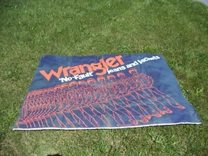 Vintage 1970s Wrangler Store Promotional Denim Cloth Banner No Fault Jeans - Picture 1 of 11