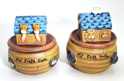 Ceramic Set of Noah's Ark Trinket Dishes for First Tooth and First Curl - Image 1 of 4