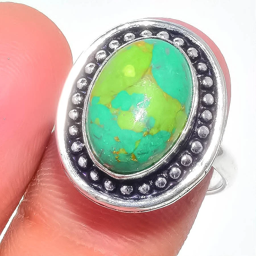 Copper Turquoise Gemstone 925 Sterling Silver Jewelry All Size Ring For Gift - Image 1 of 1