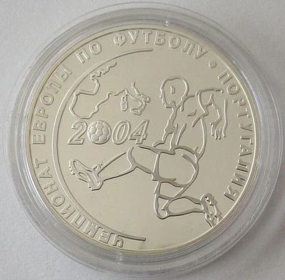 Russia 3 Roubles 2004 Football Euro in Portugal 1 Oz Silver - Image 1 of 2