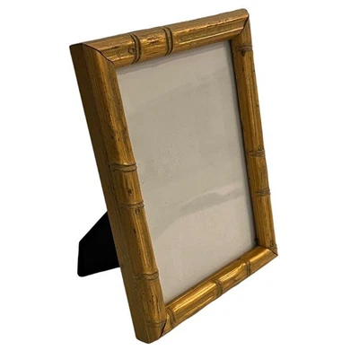 Gold Faux Bamboo Picture Frame 5x7 Hollywood Regency Chinoiserie Decor - Image 1 of 4