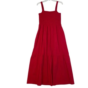 Madewell Maxi Dress Sundress Sz 8 Red Smocked Tiered Coastal Beach Vacation - Picture 1 of 9