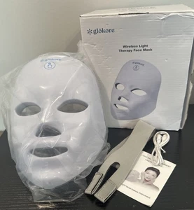 Dispositivo de máscara facial de terapia de luz inalámbrica Glokore blanco caja abierta nuevo - Imagen 1 de 4