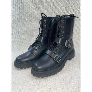 Dolce Vita Damen-Kampfstiefel schwarz Leder Schnalle Schnürung 8 Stollensohle Punk Grunge - Bild 1 von 8