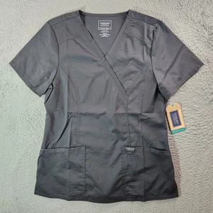 NEW Cherokee Workwear Mock Wrap Scrub Top Women MEDIUM WW610 Revolution Gray - Picture 1 of 11