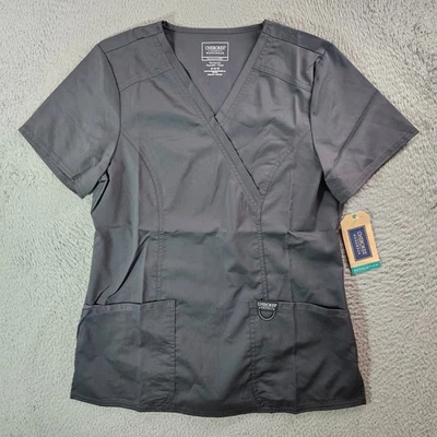 NEW Cherokee Workwear Mock Wrap Scrub Top Women MEDIUM WW610 Revolution Gray - Image 1 of 4
