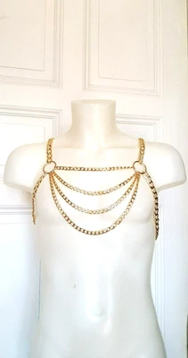 MARKENLOS Brustharness Ketttenharness Mann Harness gold Ketten Fetisch kinky BDSM Ketten