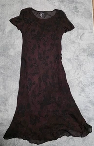 Vintage 90s Y2K Carole Little Dress Size 12 Black Burgundy Sheer Floral Midi - Picture 1 of 6