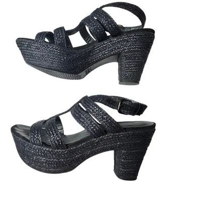 Stuart Weitzman Alex Navy Woven Platform Sandals Women's Size 10 - Image 1 of 4