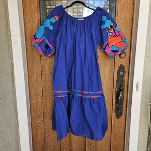 VTG 80s Appel Aztec Blue Colorful Midi Dress Women’s L Lg Large Cotton - Picture 1 of 6