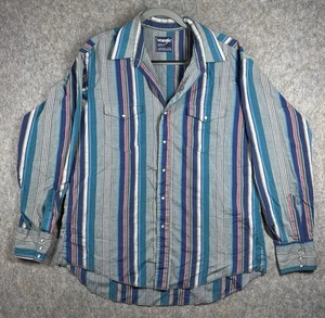 Wrangler Cowboy Cut Western Hemd 17-35 XL Long Tails Vintage Streifen Perlen Druckknopf - Bild 1 von 9