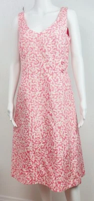 Vestido midi Cynthia Howie talla 10 cintura imperio lino seda rosa y blanco Foto 1 de 4