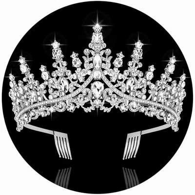 Silver Tiara and Crowns for Women Crystal Queen Crown, Wedding Tiaras for Bride - Image 1 of 4