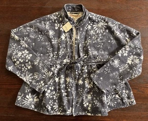 Women’s Free People-Small-Floral Print Denim Jacket-Tie Front-New w/Tag - Picture 1 of 8