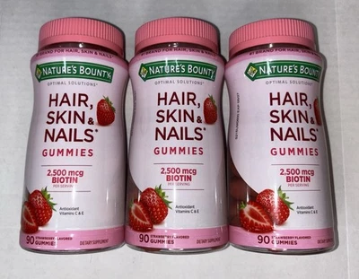 3~Natures Bounty Hair Skin & Nail Vitamins W/Biotin 90 CT Gummies Exp 12/26+ - Image 1 of 2