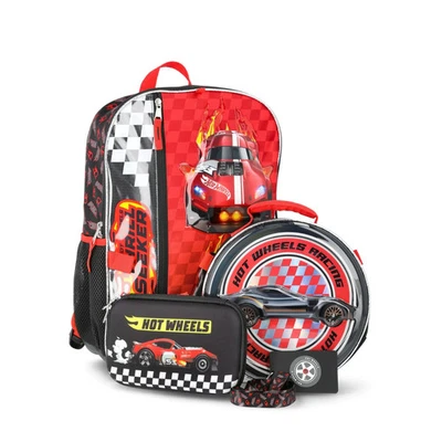 Mochila Hot Wheels masculina 4 peças Thrill Seeker lancheira conjunto 17" preta - Imagem 1 de 4