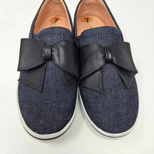 Kate Spade Shoes Women Size 7B Delise Indigo Denim Black Nappa Bow Flat Sneakers - Picture 1 of 16