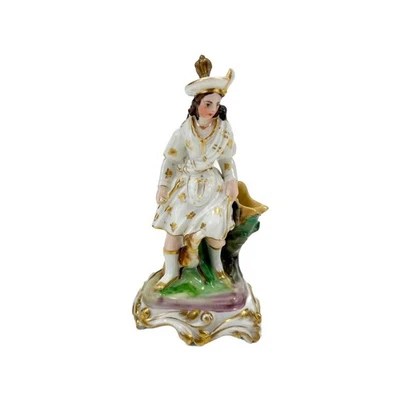 Vaso antigo de porcelana figura derramamento ou suporte de fósforo, estatueta escocesa com cachorro - Imagem 1 de 4