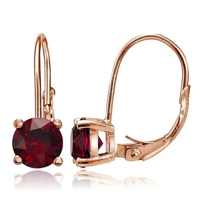 2Ct Round Cut Lab Created Red Ruby Leverback Earrings In 14K Rose Gold Plated - Image 1 of 4