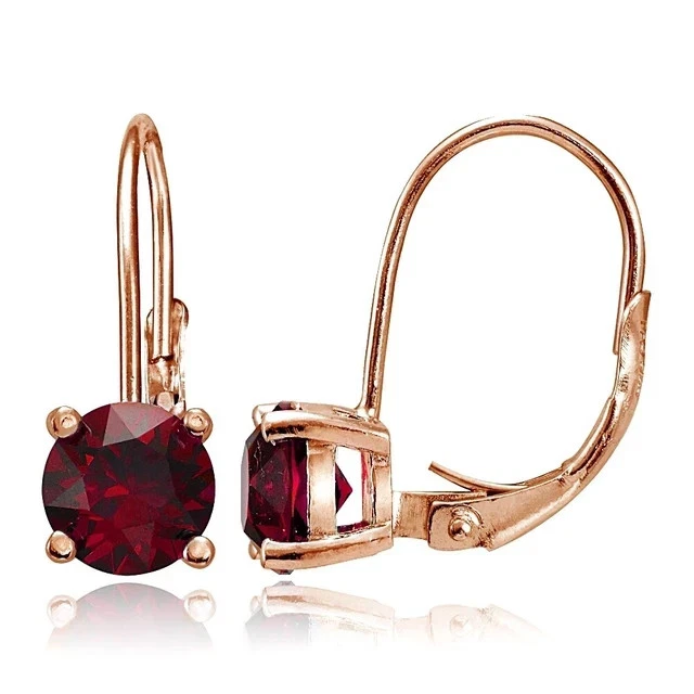 2Ct Round Cut Lab Created Red Ruby Leverback Earrings In 14K Rose Gold Plated - Image 1 of 4