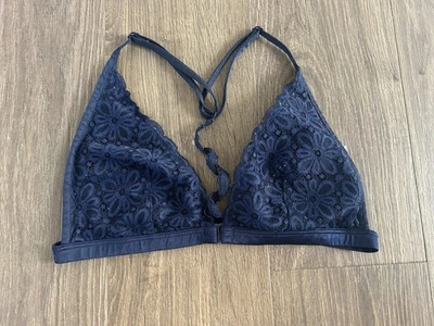 Victoria's Secret Women's Navy Blue Lace Bralette T-Back Front Close Medium Cute - Image 1 of 4