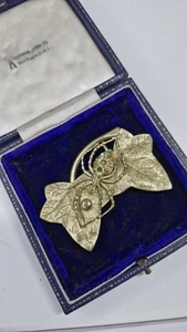 Broche araña antiguo victoriano sobre hojas inusual tono dorado 6,5 cm - Imagen 1 de 11