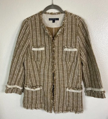 Lafayette 148 New York Women virgin wool Blend Tweed Blazer Jacket Sz 6 Tan Beig - Image 1 of 4